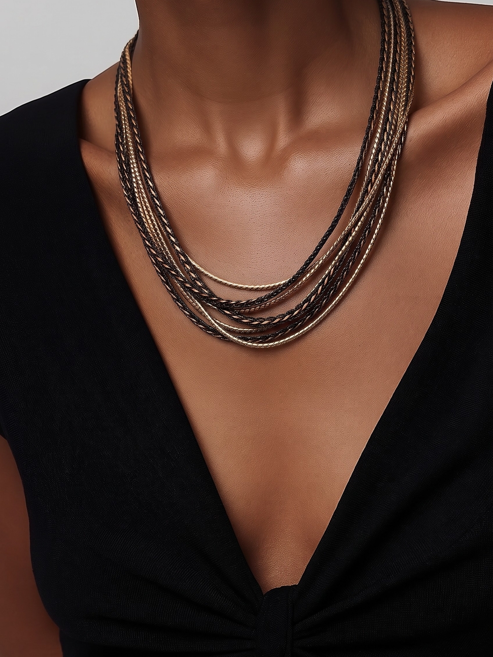 Express Gold Tone Gray Metallic Retro Multi Chain Statement Necklace